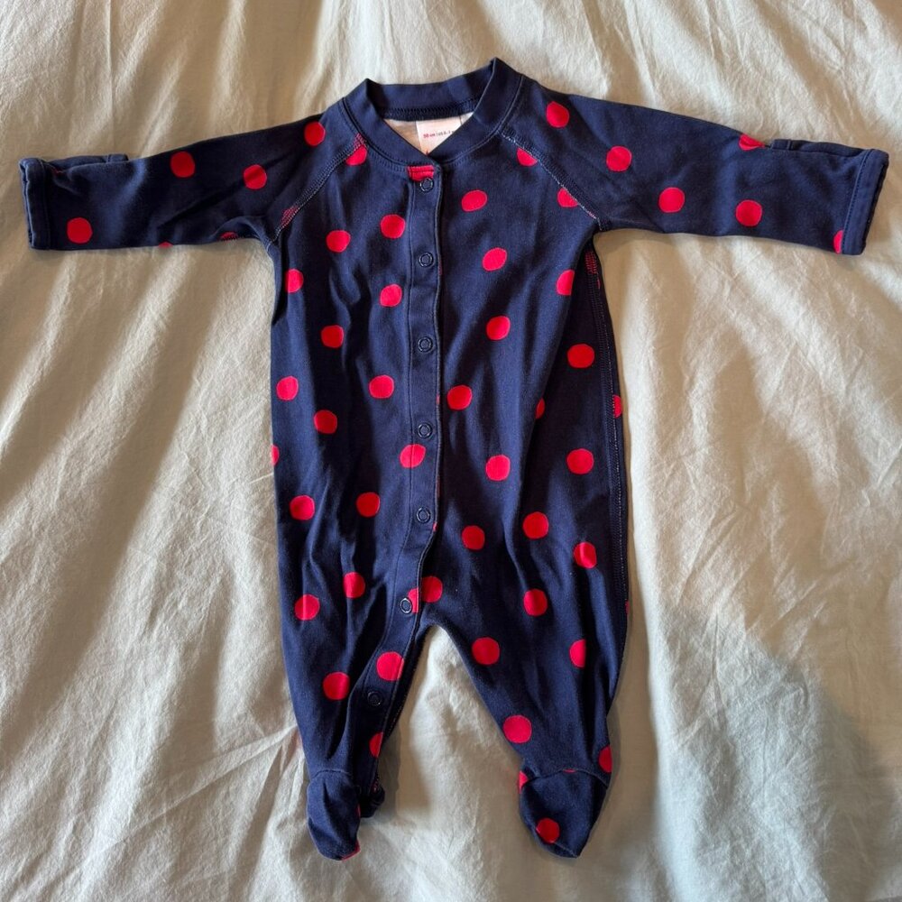 Hanna Andersson Baby Footed Sleeper in Pima Cotton (0-3M) - Red Dots on Navy